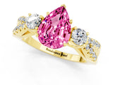 Yellow gold Pear Cut Pink Sapphire Three-Stone Ring with Pavé Split Shank and Four-Prong Setting_37