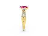 Yellow gold Pear Cut Pink Sapphire Three-Stone Ring with Pavé Split Shank and Four-Prong Setting_38
