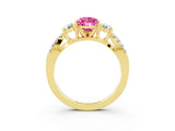 Yellow gold Pear Cut Pink Sapphire Three-Stone Ring with Pavé Split Shank and Four-Prong Setting_39