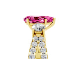 Yellow gold Pear Cut Pink Sapphire Three-Stone Ring with Pavé Split Shank and Four-Prong Setting_41