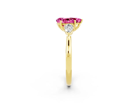 Yellow gold Pear Cut Pink Sapphire Three-Stone Ring with Pear Side Stones and Four-Prong Setting_14