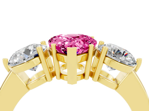 Yellow gold Pear Cut Pink Sapphire Three-Stone Ring with Prong Setting and Classic Band_4