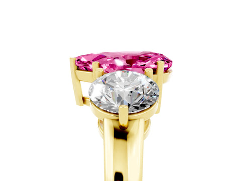 Yellow gold Pear Cut Pink Sapphire Three-Stone Ring with Prong Setting and Classic Band_5
