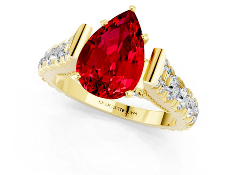 Yellow gold Pear Cut Ruby Classic Solitaire Ring with Pavé Band and Four-Prong Setting_1