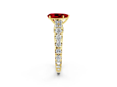 Yellow gold Pear Cut Ruby Classic Solitaire Ring with Pavé Band and Four-Prong Setting_2
