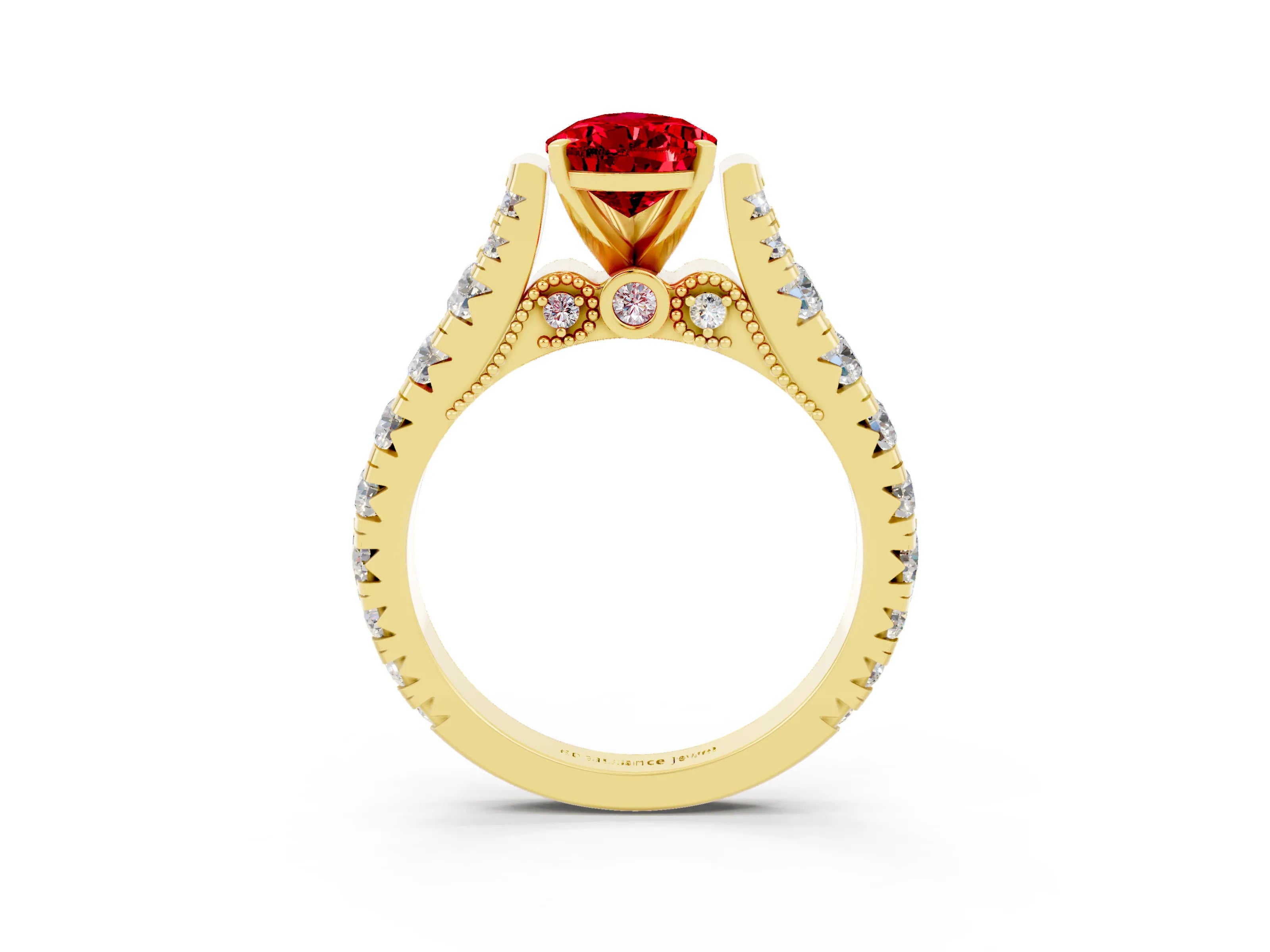 Yellow gold Pear Cut Ruby Classic Solitaire Ring with Pavé Band and Four-Prong Setting_3