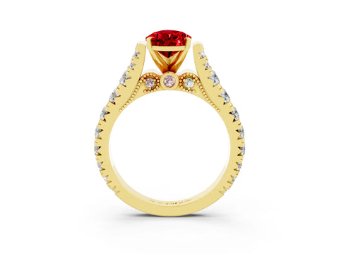 Yellow gold Pear Cut Ruby Classic Solitaire Ring with Pavé Band and Four-Prong Setting_3