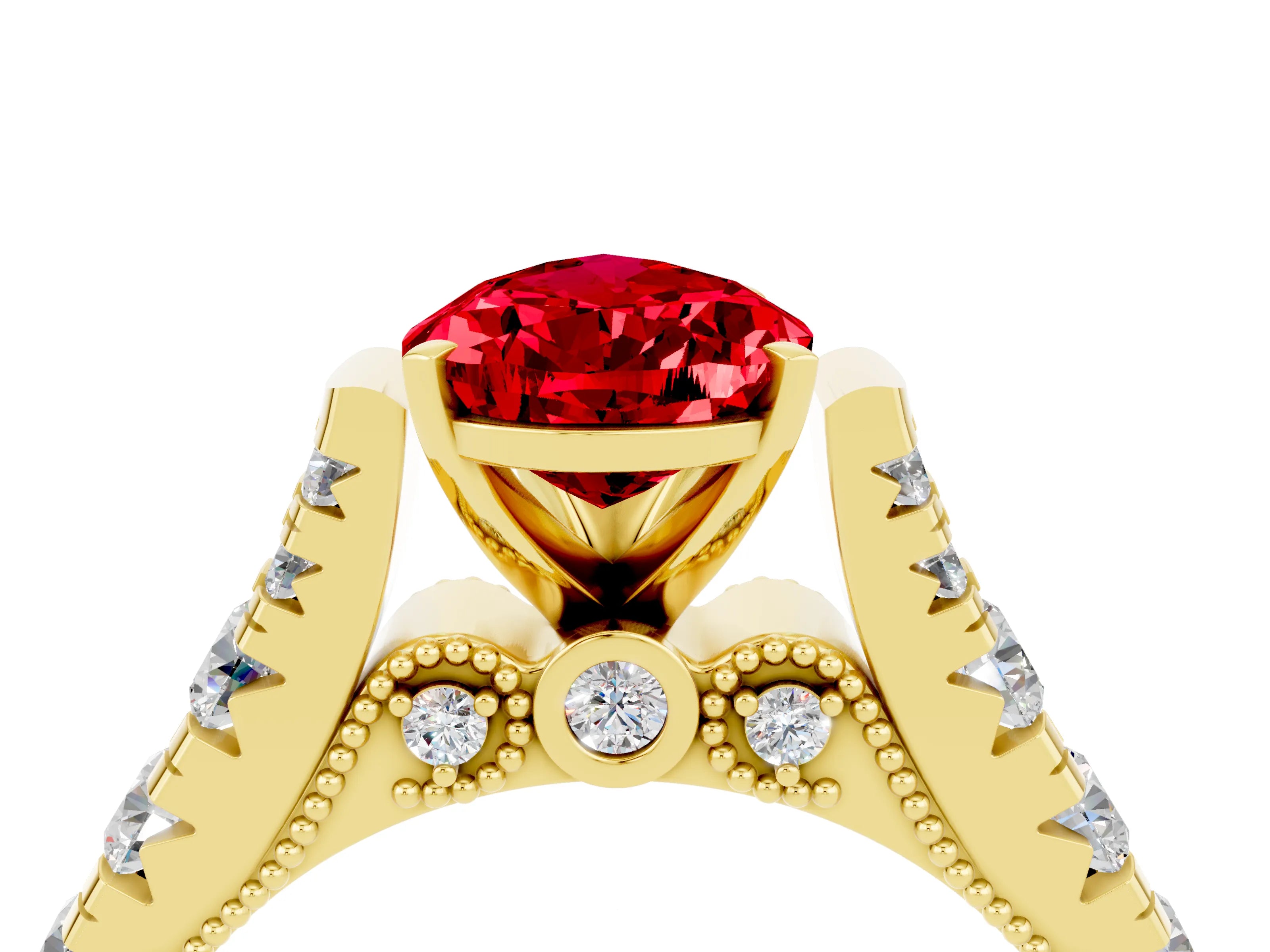 Yellow gold Pear Cut Ruby Classic Solitaire Ring with Pavé Band and Four-Prong Setting_4