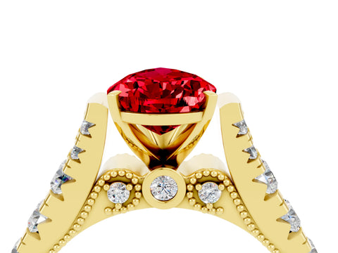 Yellow gold Pear Cut Ruby Classic Solitaire Ring with Pavé Band and Four-Prong Setting_4