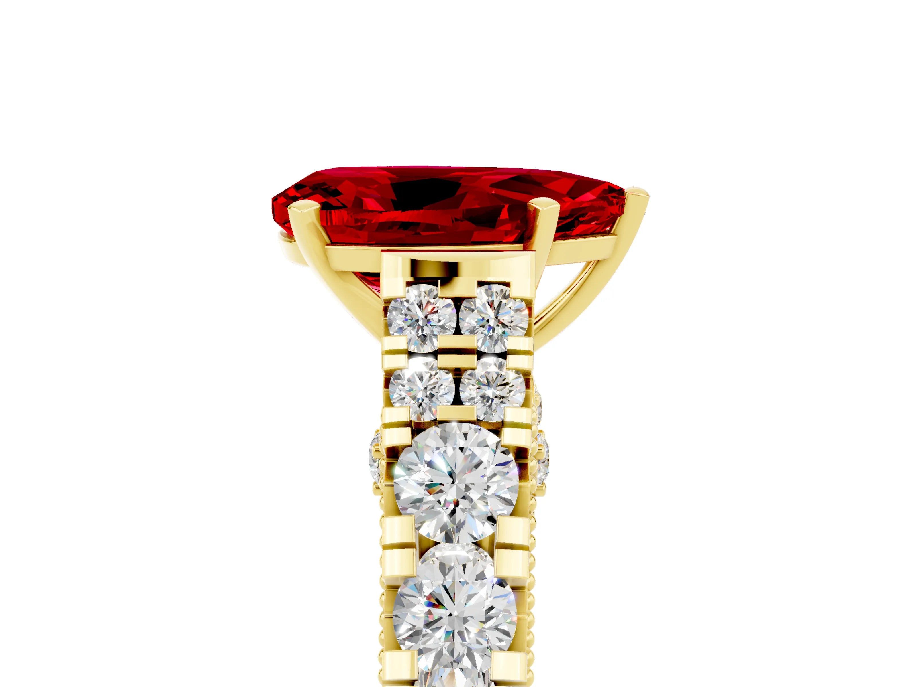 Yellow gold Pear Cut Ruby Classic Solitaire Ring with Pavé Band and Four-Prong Setting_5