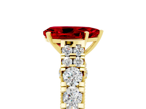 Yellow gold Pear Cut Ruby Classic Solitaire Ring with Pavé Band and Four-Prong Setting_5