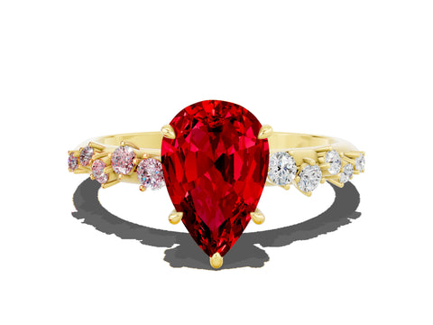 Yellow gold Pear Cut Ruby Cluster Side Stone Solitaire Ring with Prong Setting_24