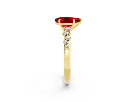 Yellow gold Pear Cut Ruby Cluster Side Stone Solitaire Ring with Prong Setting_26