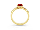 Yellow gold Pear Cut Ruby Cluster Side Stone Solitaire Ring with Prong Setting_27