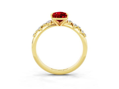 Yellow gold Pear Cut Ruby Cluster Side Stone Solitaire Ring with Prong Setting_27