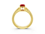 Yellow gold Pear Cut Ruby Engagement Ring with Milgrain Channel Set Band and Prong Setting_3