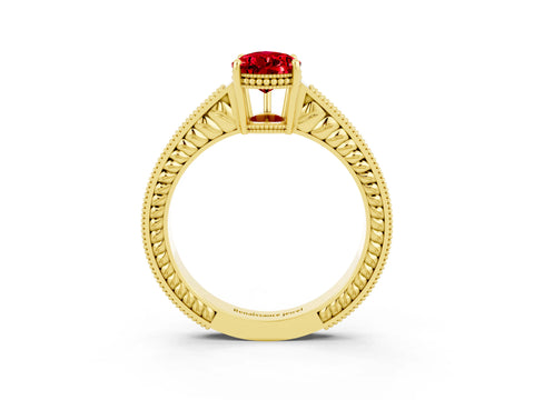 Yellow gold Pear Cut Ruby Engagement Ring with Milgrain Channel Set Band and Prong Setting_3