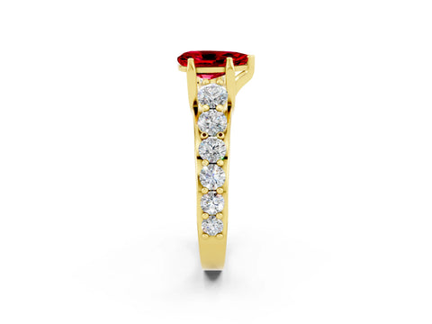 Yellow gold Pear Cut Ruby Engagement Ring with Pavé Band and Four-Prong Setting_2