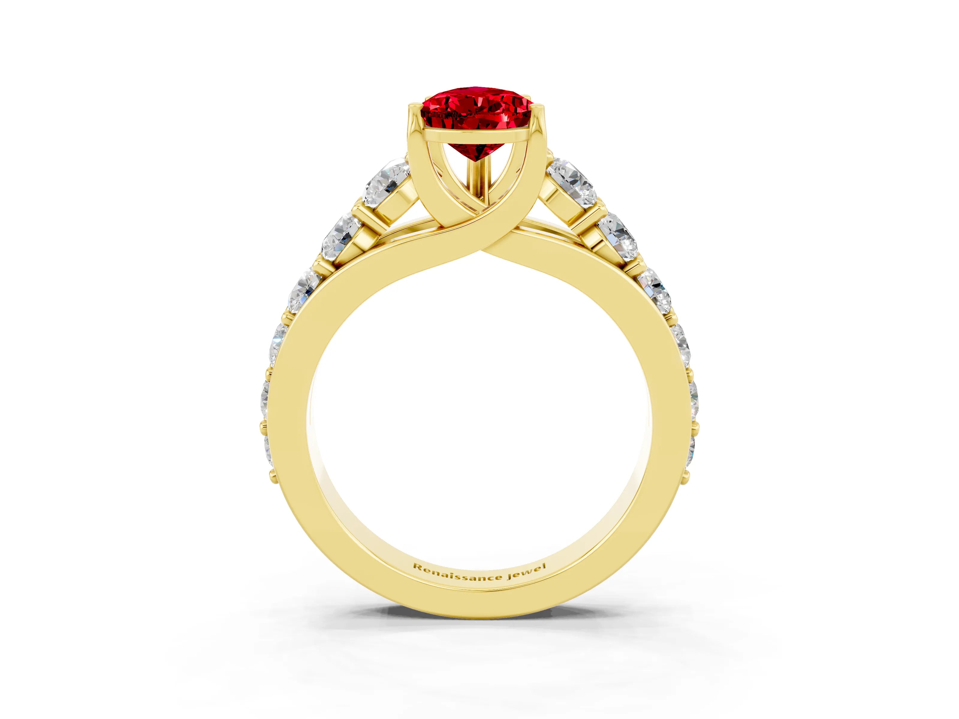 Yellow gold Pear Cut Ruby Engagement Ring with Pavé Band and Four-Prong Setting_3