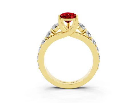 Yellow gold Pear Cut Ruby Engagement Ring with Pavé Band and Four-Prong Setting_3