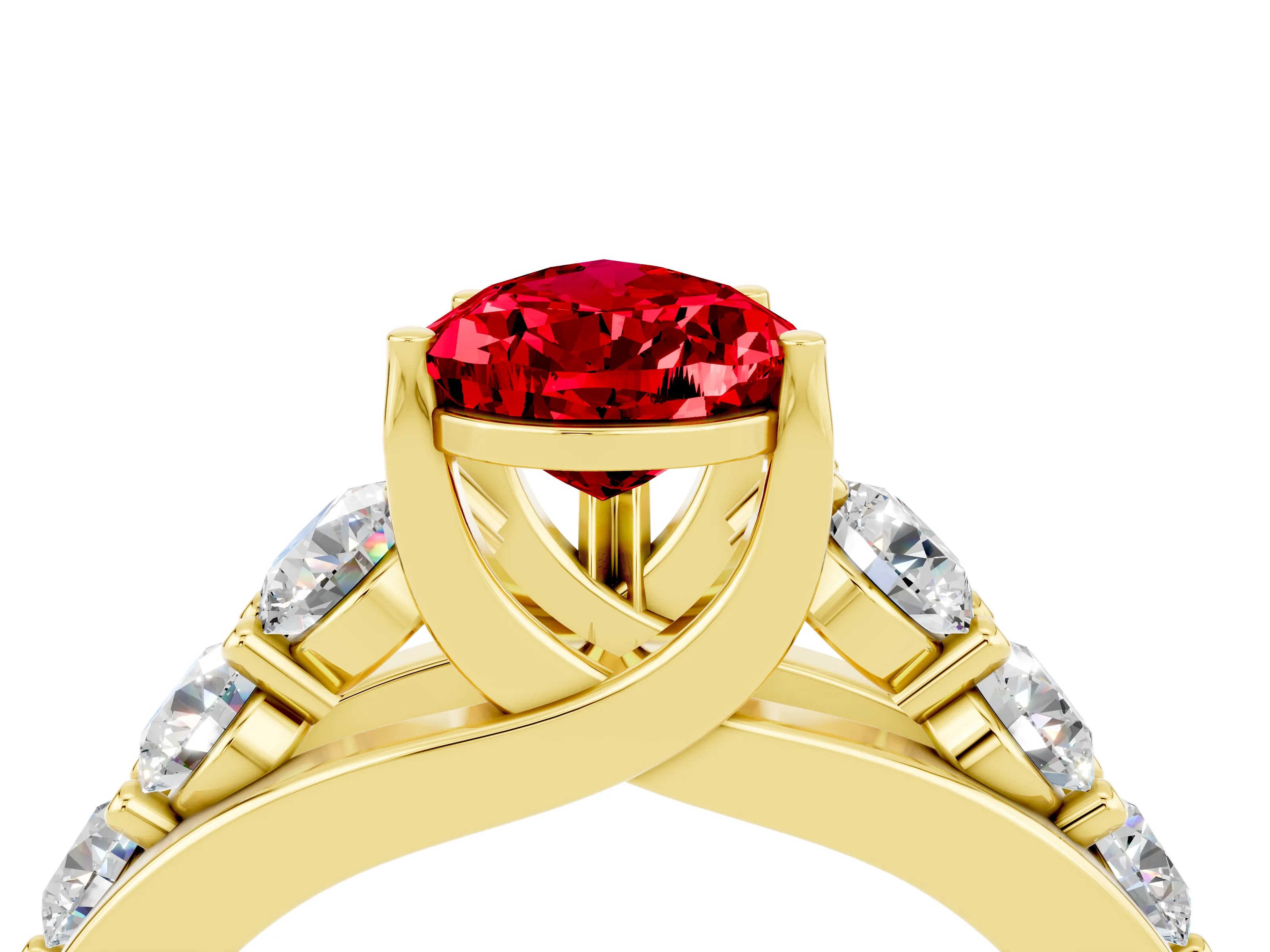 Yellow gold Pear Cut Ruby Engagement Ring with Pavé Band and Four-Prong Setting_4
