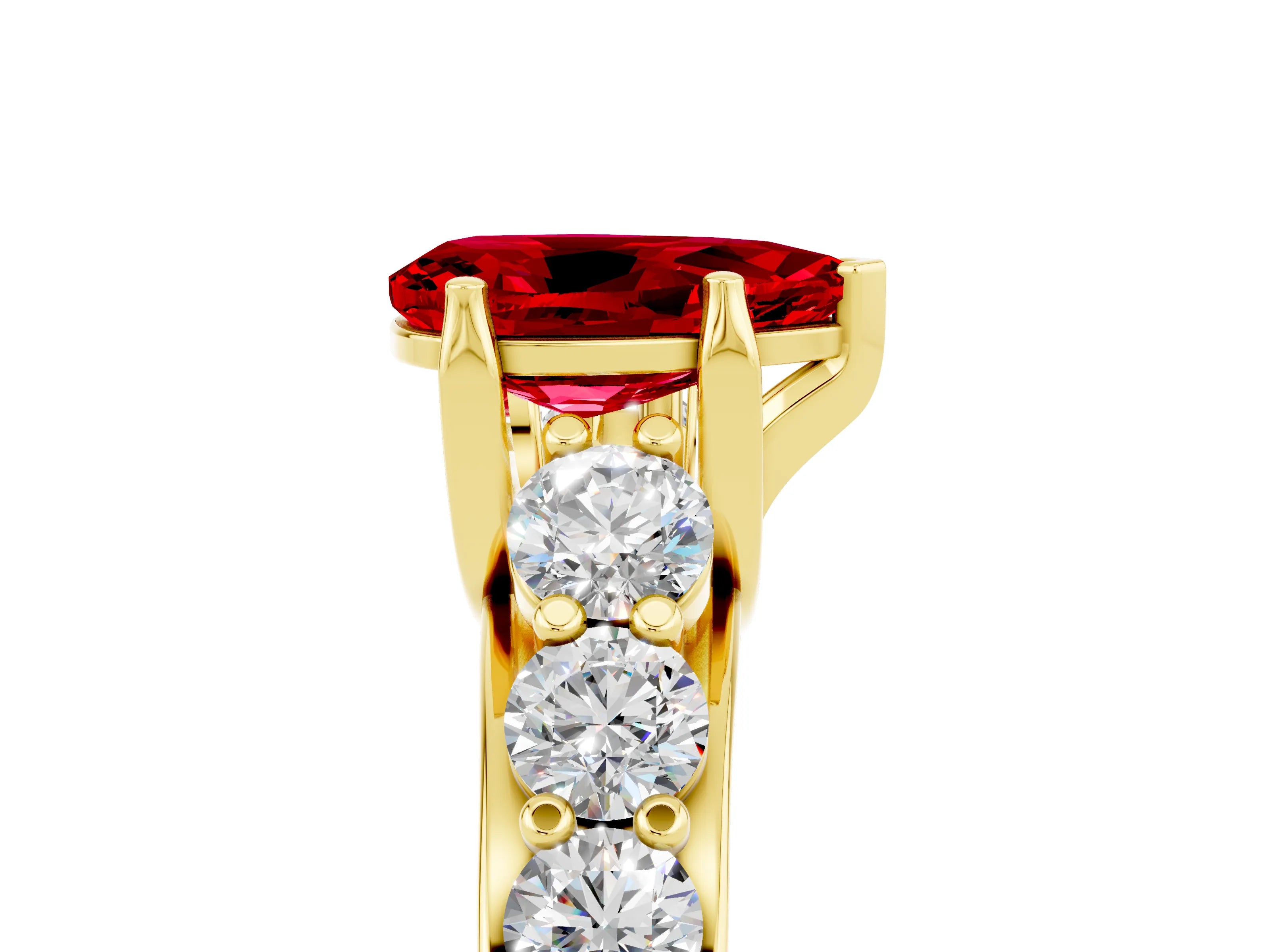 Yellow gold Pear Cut Ruby Engagement Ring with Pavé Band and Four-Prong Setting_5