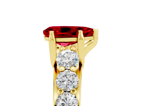 Yellow gold Pear Cut Ruby Engagement Ring with Pavé Band and Four-Prong Setting_5