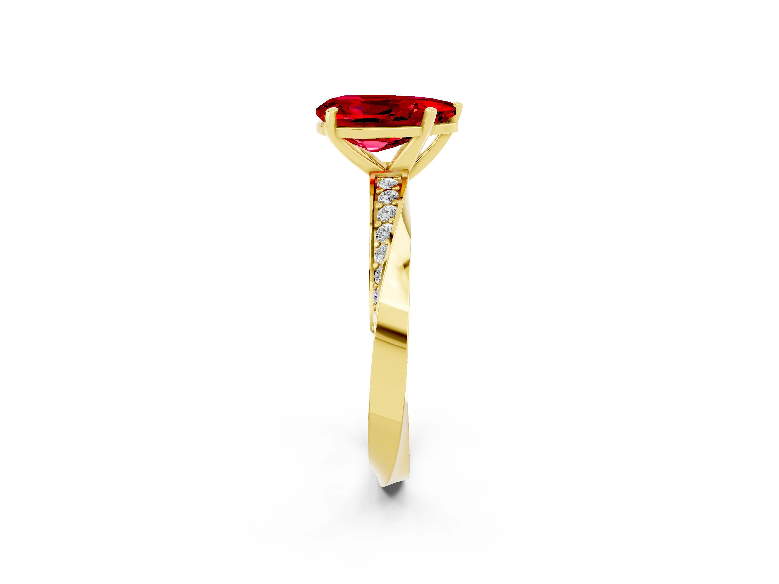 Yellow gold Pear Cut Ruby Engagement Ring with Side Stone Accents and Four-Prong Setting_29