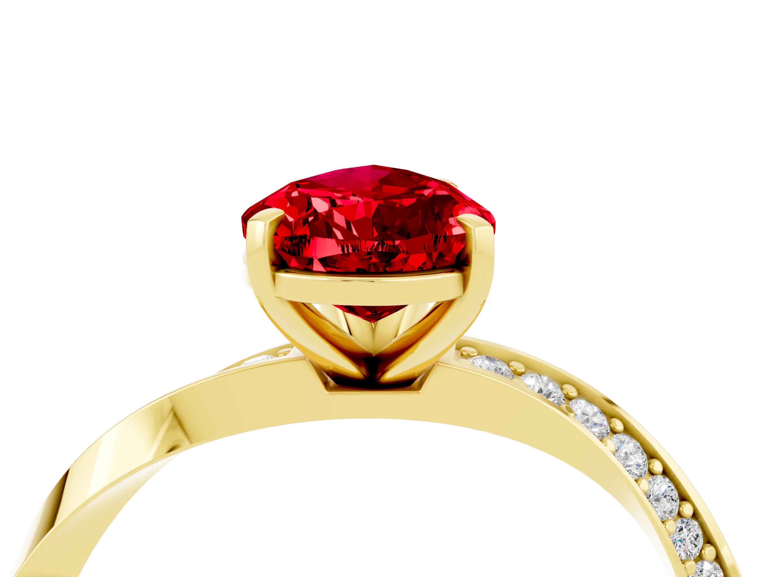 Yellow gold Pear Cut Ruby Engagement Ring with Side Stone Accents and Four-Prong Setting_31