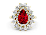 Yellow gold Pear Cut Ruby Floral Double Halo Engagement Ring with Prong Setting_60