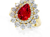 Yellow gold Pear Cut Ruby Floral Double Halo Engagement Ring with Prong Setting_61