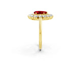 Yellow gold Pear Cut Ruby Floral Double Halo Engagement Ring with Prong Setting_62