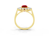 Yellow gold Pear Cut Ruby Floral Double Halo Engagement Ring with Prong Setting_63