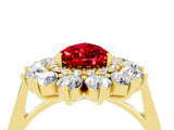 Yellow gold Pear Cut Ruby Floral Double Halo Engagement Ring with Prong Setting_64