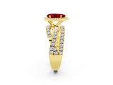 Yellow gold Pear Cut Ruby Halo Ring with Round Split Shank and Prong Setting_26
