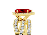 Yellow gold Pear Cut Ruby Halo Ring with Round Split Shank and Prong Setting_65