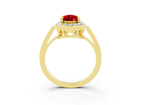 Yellow gold Pear Cut Ruby Halo Ring with Split Shank and Four-Prong Setting_3