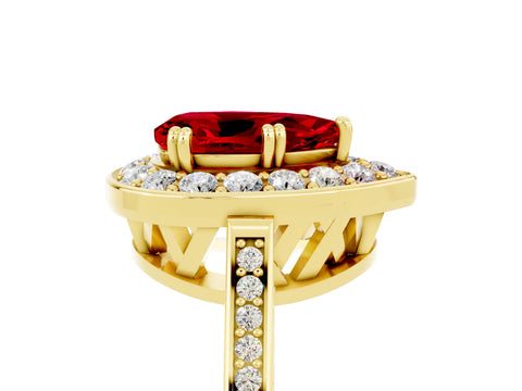 Yellow gold Pear Cut Ruby Halo Ring with Split Shank and Four-Prong Setting_5