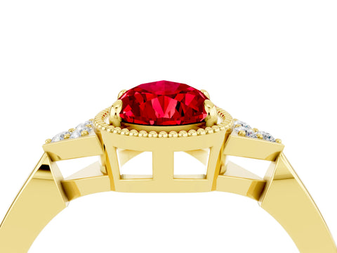 Yellow gold Pear Cut Ruby Halo Ring with Tapered Band and Four-Prong Setting_4