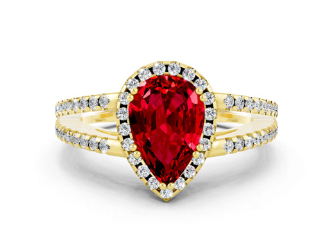 Yellow gold Pear Cut Ruby Halo Split Shank Engagement Ring_12