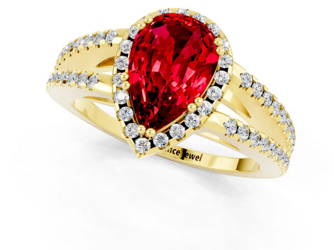 Yellow gold Pear Cut Ruby Halo Split Shank Engagement Ring_13