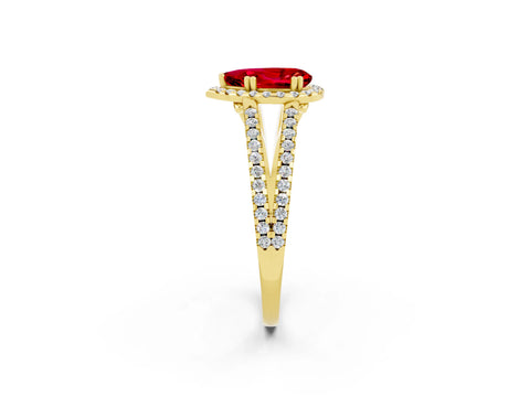 Yellow gold Pear Cut Ruby Halo Split Shank Engagement Ring_14