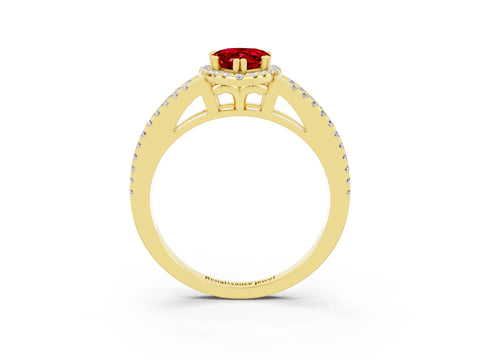 Yellow gold Pear Cut Ruby Halo Split Shank Engagement Ring_15