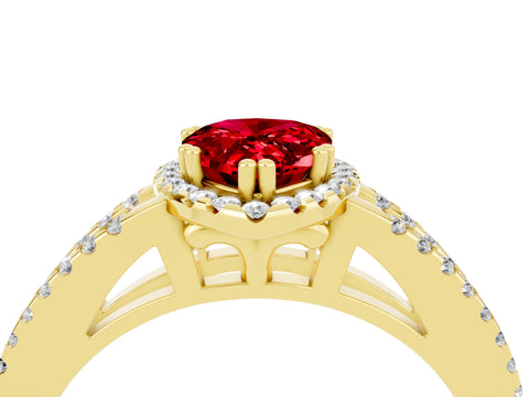 Yellow gold Pear Cut Ruby Halo Split Shank Engagement Ring_16