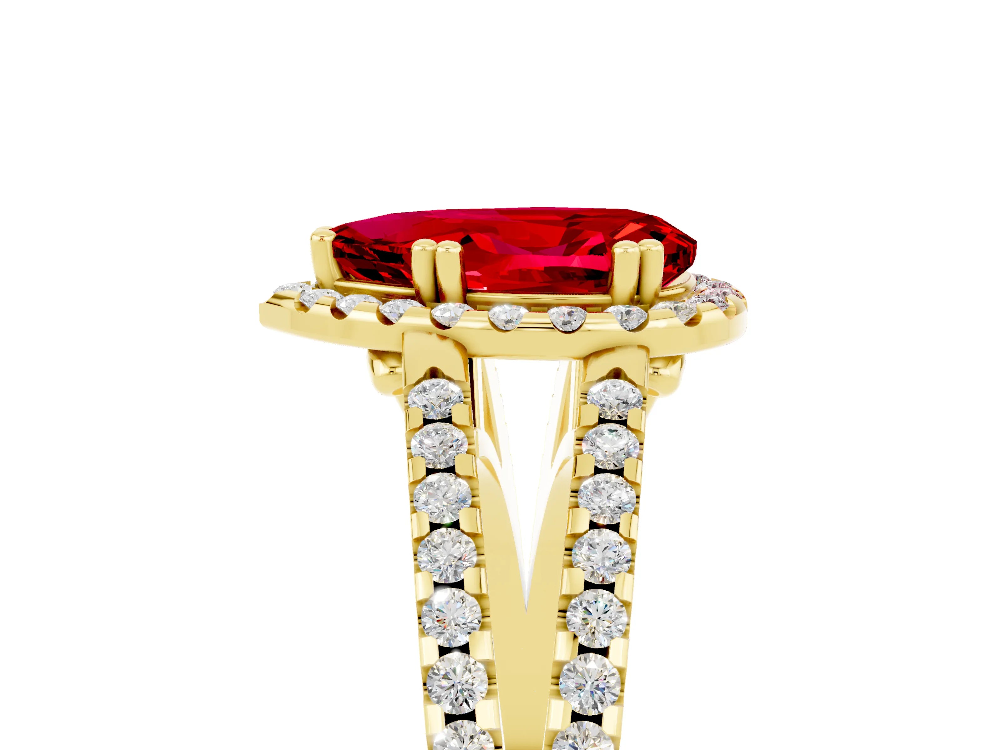 Yellow gold Pear Cut Ruby Halo Split Shank Engagement Ring_17