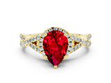 Yellow gold Pear Cut Ruby  Halo Twist Band Solitaire Prong Setting Ring_24