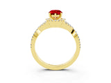 Yellow gold Pear Cut Ruby  Halo Twist Band Solitaire Prong Setting Ring_27