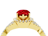 Yellow gold Pear Cut Ruby  Halo Twist Band Solitaire Prong Setting Ring_28