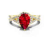 Yellow gold Pear Cut Ruby  Halo Twist Band Solitaire Prong Setting Ring_42