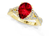 Yellow gold Pear Cut Ruby  Halo Twist Band Solitaire Prong Setting Ring_43